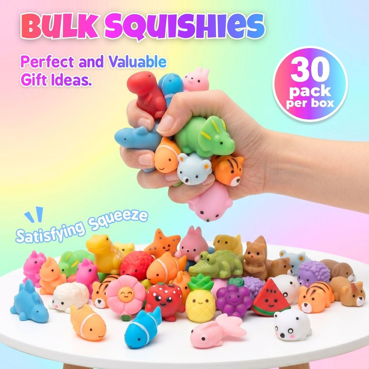30 Pack Mochi Squishies Squeeze Toys, Squishy Party Favors for Kids Adults | Animal Fruit Squishy Set, Mini Squishies Bulk Toys for Treasure Box Prizes, Classroom Rewards, Birthday Goodie Bag Stuffers