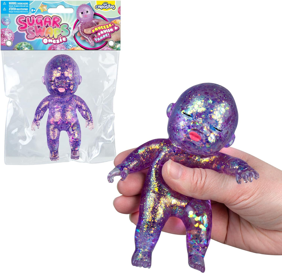 ORB Sugar Swaps Sparkly Jumbo Baby Squishies Pink and Purple 2 Pack | 2 Big Sugar Baby Squishy Toys to Stretch, Squeeze, Collect, Trade - Stress Relief, Sensory, Fidget Toys for Kids and Adults