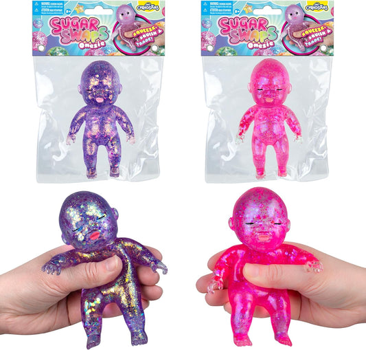ORB Sugar Swaps Sparkly Jumbo Baby Squishies Pink and Purple 2 Pack | 2 Big Sugar Baby Squishy Toys to Stretch, Squeeze, Collect, Trade - Stress Relief, Sensory, Fidget Toys for Kids and Adults