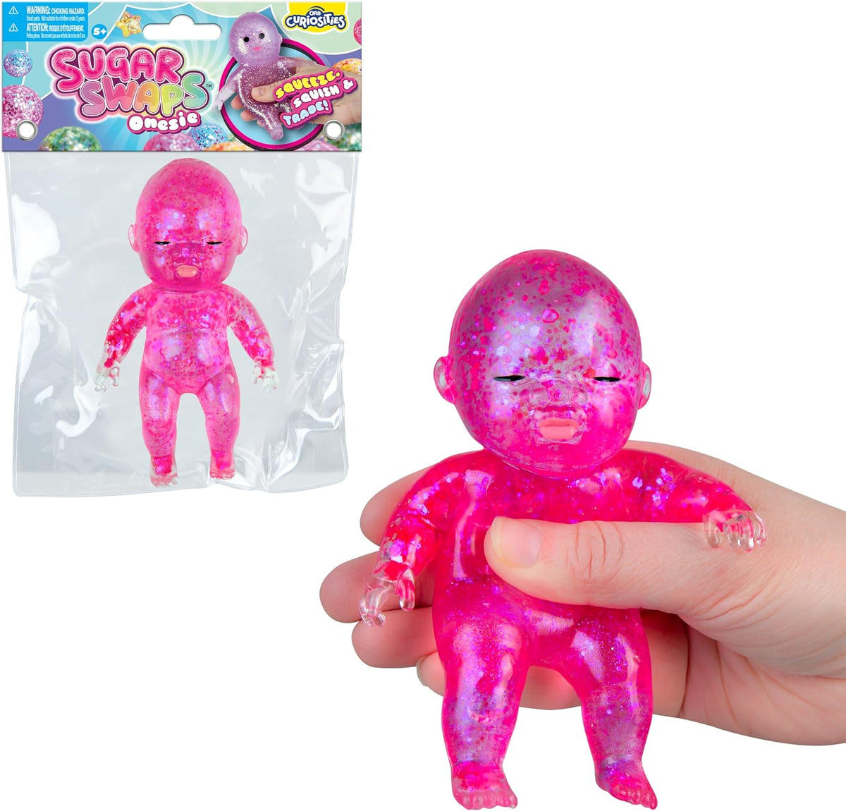 ORB Sugar Swaps Sparkly Jumbo Baby Squishies Pink and Purple 2 Pack | 2 Big Sugar Baby Squishy Toys to Stretch, Squeeze, Collect, Trade - Stress Relief, Sensory, Fidget Toys for Kids and Adults