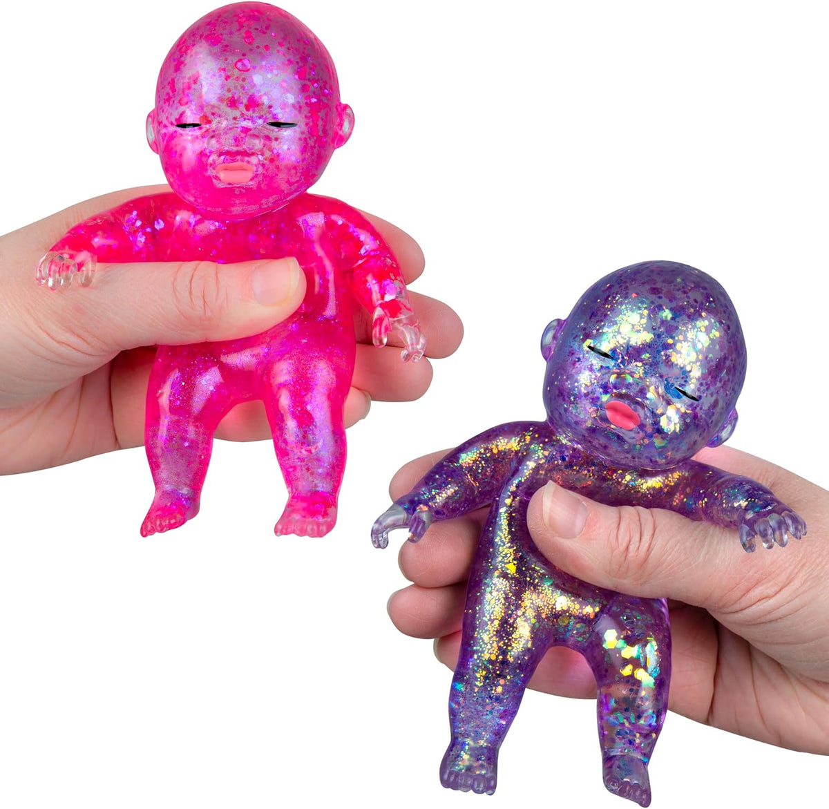 ORB Sugar Swaps Sparkly Jumbo Baby Squishies Pink and Purple 2 Pack | 2 Big Sugar Baby Squishy Toys to Stretch, Squeeze, Collect, Trade - Stress Relief, Sensory, Fidget Toys for Kids and Adults