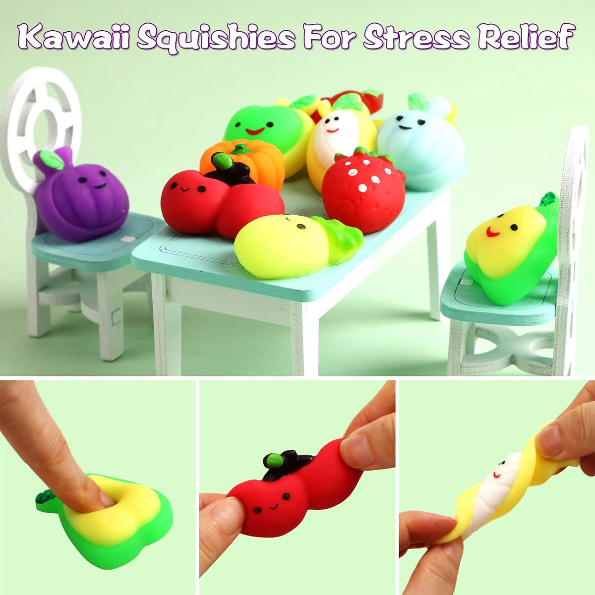 24 Pcs Fruit Mochi Squishy Toys, Squishies Bulk for Adults Stress Relief | Fruits Fidget Toy for Kids Party Favors Classroom Prize Gift Birthday Pinata Goodie Bag Filler Christmas Stocking Stuffers