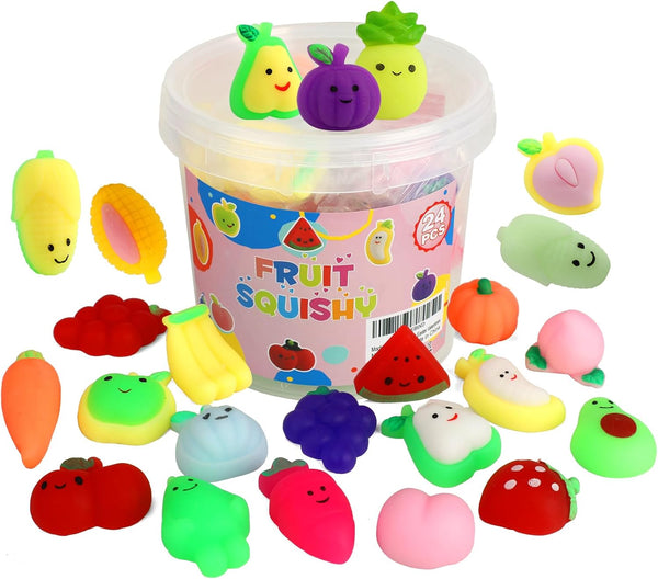 24 Pcs Fruit Mochi Squishy Toys, Squishies Bulk for Adults Stress Relief | Fruits Fidget Toy for Kids Party Favors Classroom Prize Gift Birthday Pinata Goodie Bag Filler Christmas Stocking Stuffers